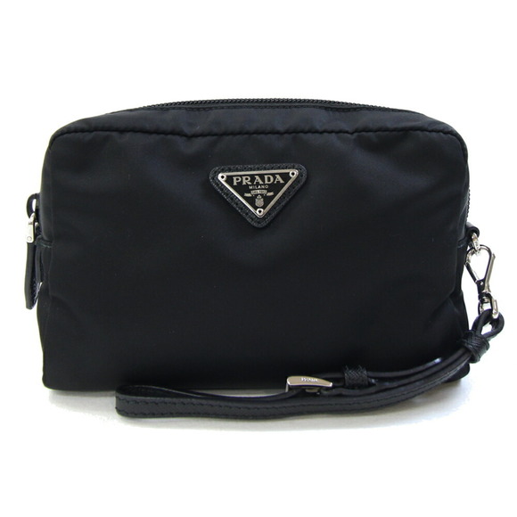 Prada Pouch 1NE021 Black Nylon and Leather Clutch Bag with Strap for Women - Picture 1 of 7